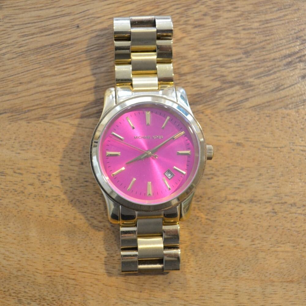 Michael Kors Gold Tone Pink Dial Analog Ladies Watch MK5801